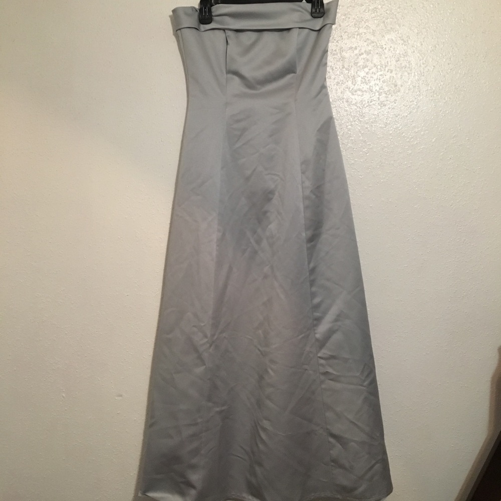 Blueish gray strapless dress
